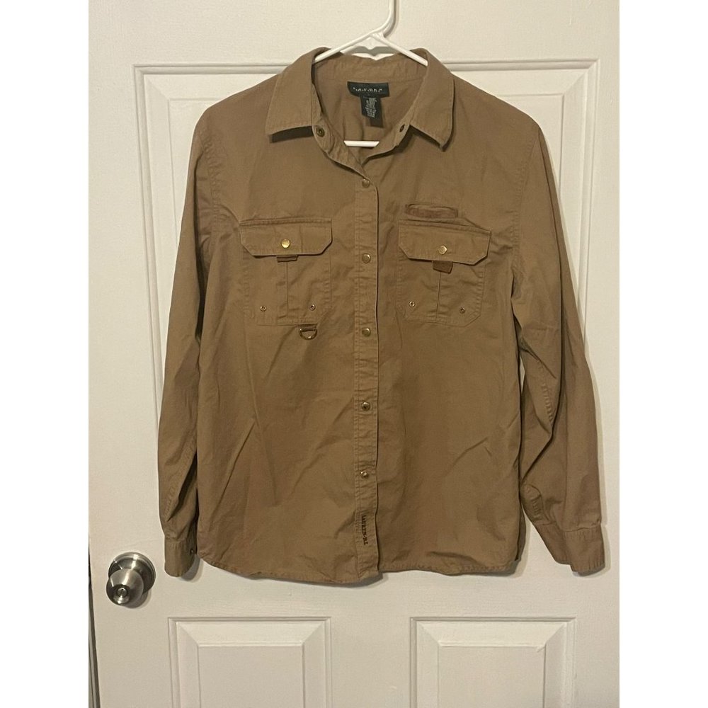 Lauren Ralph Lauren Size Large Womens Brown Button Down Shirt #Q-4-35